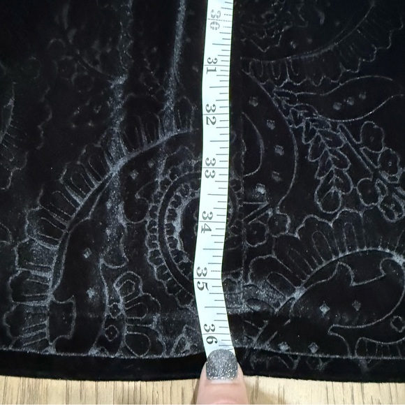 Black Velvet Burnout L/XL Paisley Mini Dress Mock Neck Short Sleeve Bodycon Y2K - Picture 15 of 15